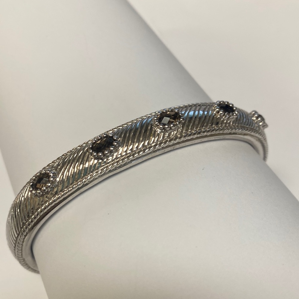 Judith Ripka Sterling 5 stone smokey topaz hinged bracelet